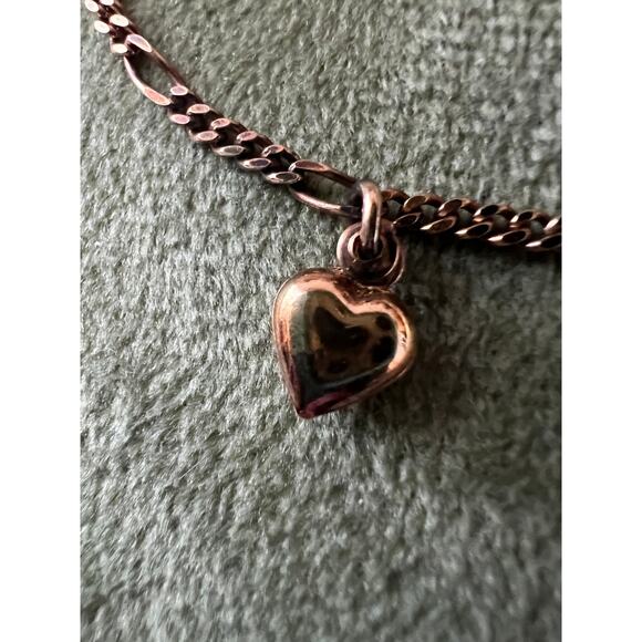 9” Sterling Silver Heart Anklet 925 Italy MWS Figaro Chain Rose Gold Ton - Picture 2 of 7